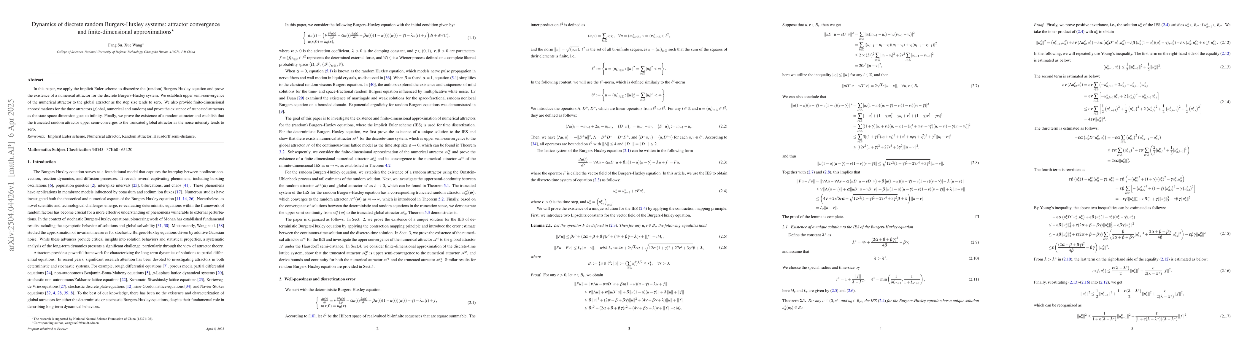 Thumbnail for Dynamics of discrete random Burgers-Huxley systems: attractor
  convergence and finite-dimensional approximations