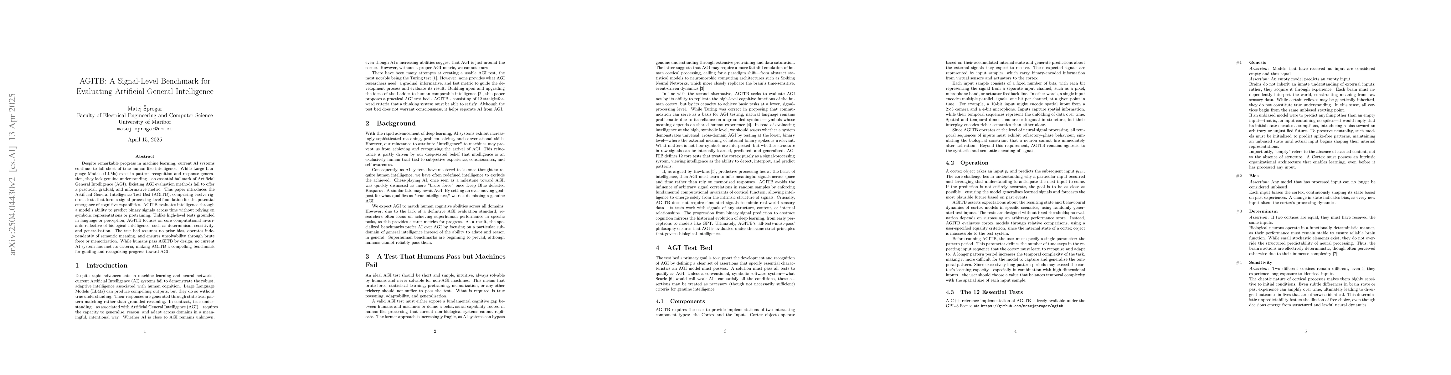 Thumbnail for AGITB: A Signal-Level Benchmark for Evaluating Artificial General
  Intelligence