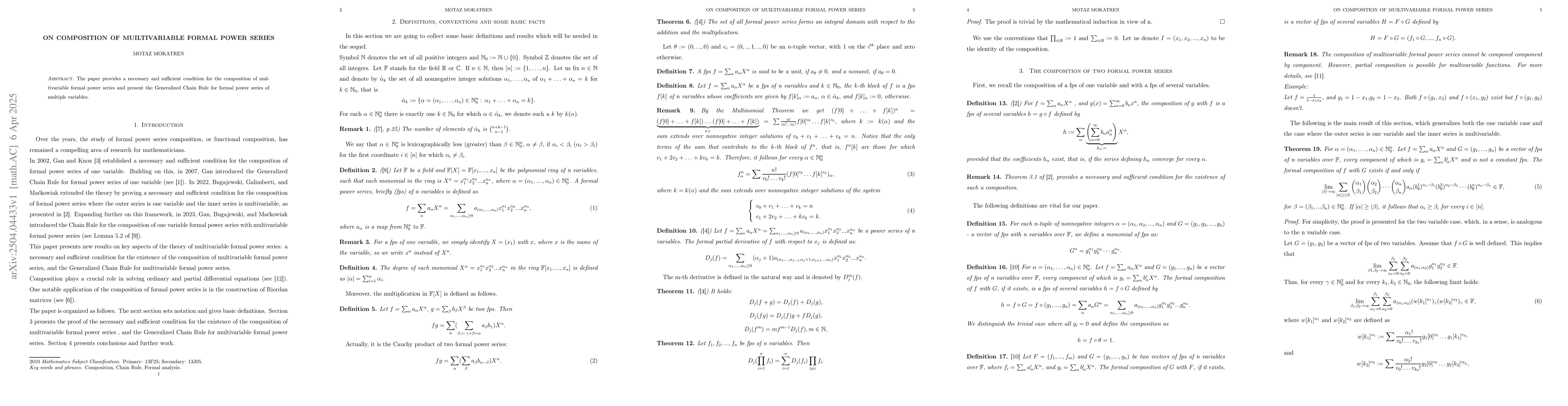 Thumbnail for On composition of muiltivariable formal power series