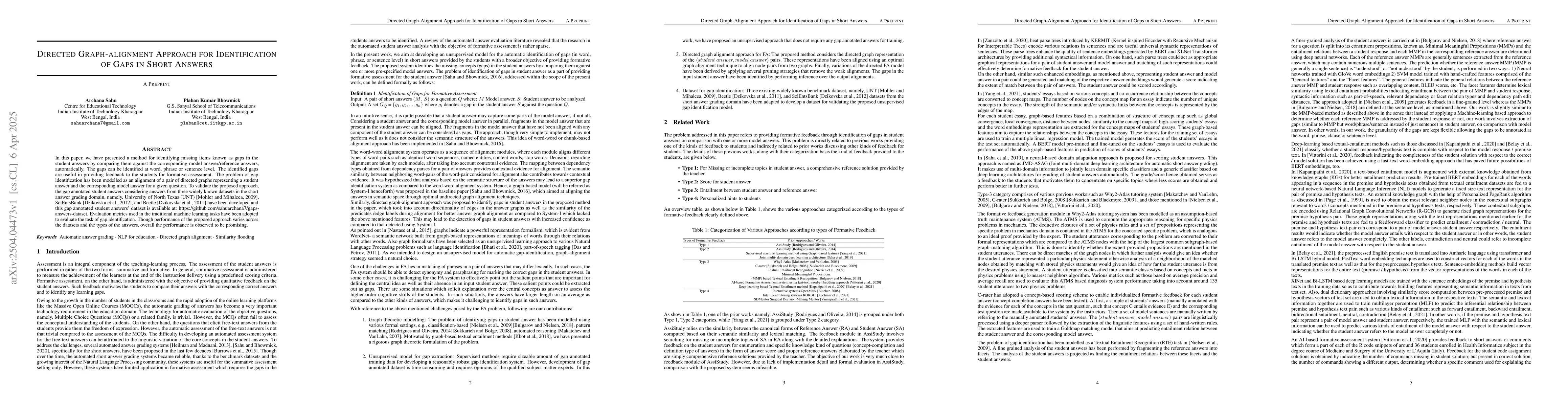 Thumbnail for Directed Graph-alignment Approach for Identification of Gaps in Short
  Answers