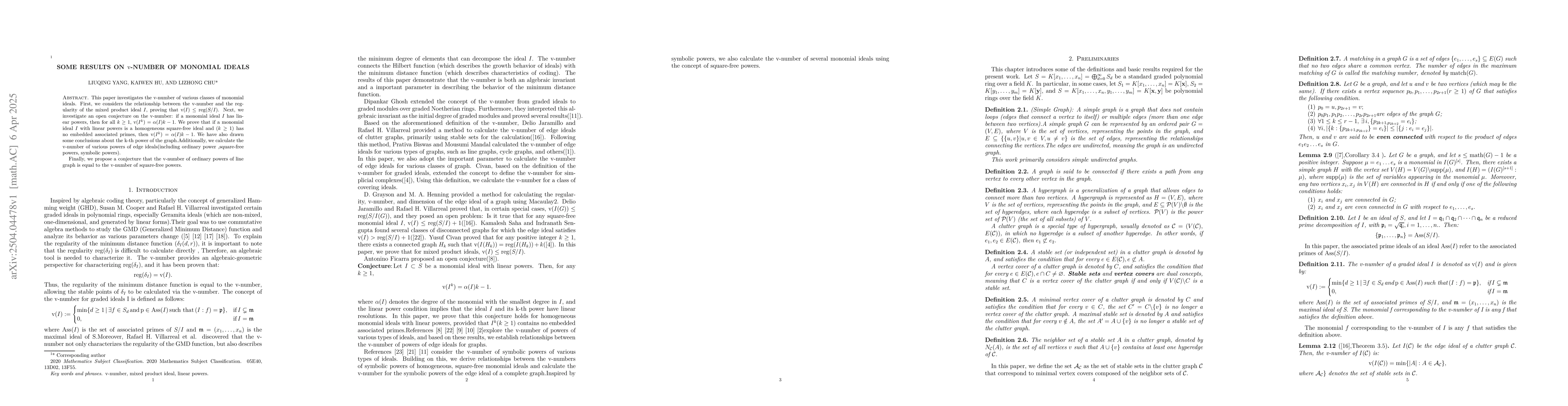 Thumbnail for Some Results on $\mathrm{v}$-Number of Monomial Ideals