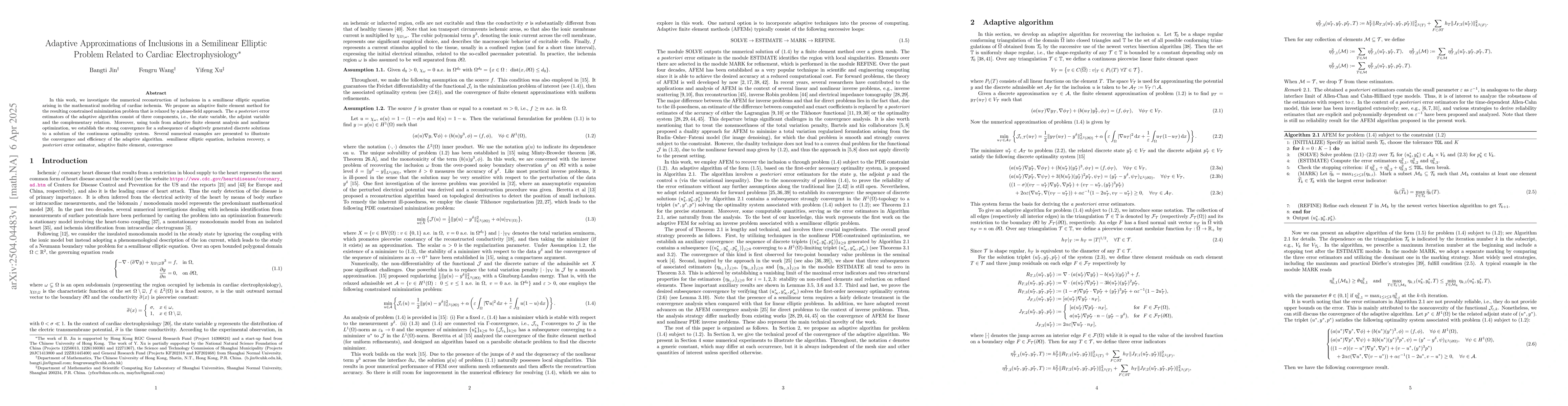 Thumbnail for Adaptive Approximations of Inclusions in a Semilinear Elliptic Problem
  Related to Cardiac Electrophysiology