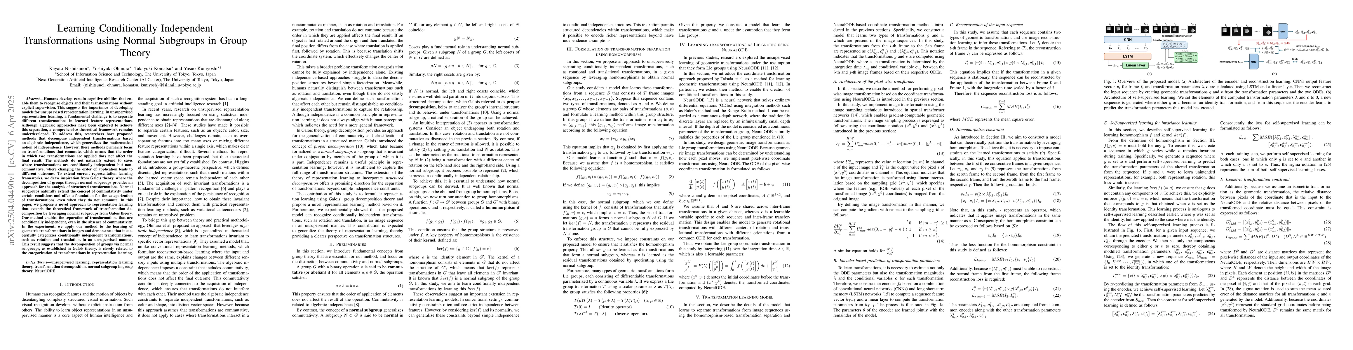 Thumbnail for Learning Conditionally Independent Transformations using Normal
  Subgroups in Group Theory