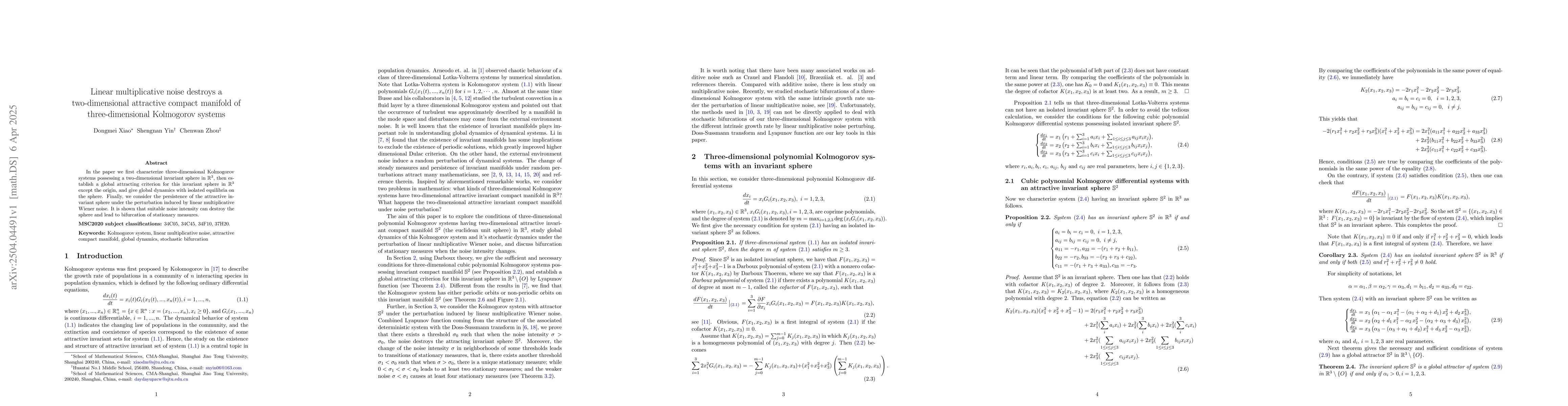 Thumbnail for Linear multiplicative noise destroys a two-dimensional attractive
  compact manifold of three-dimensional Kolmogorov systems
