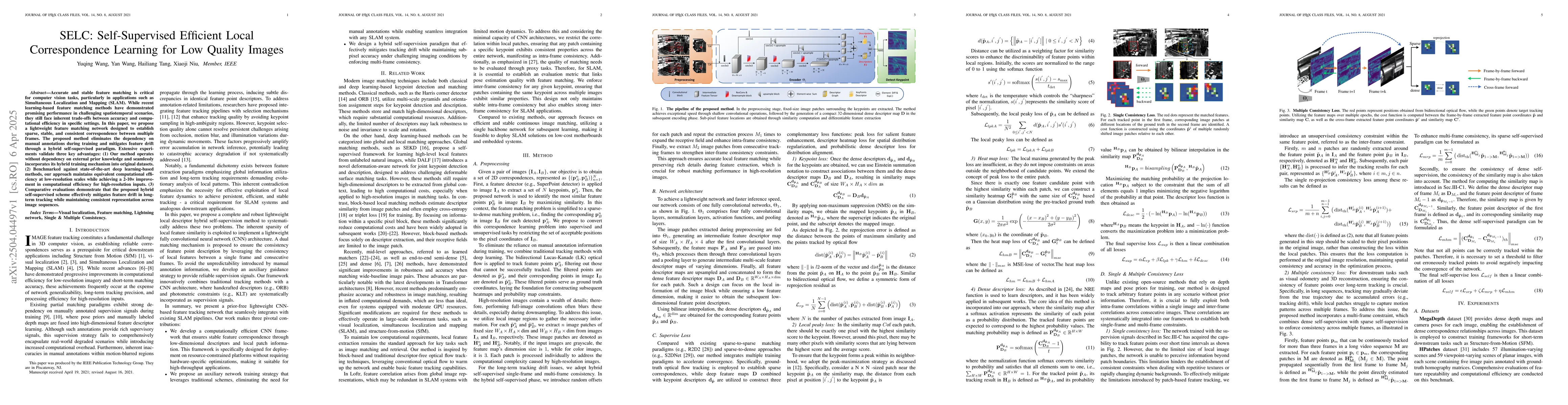 Thumbnail for SELC: Self-Supervised Efficient Local Correspondence Learning for Low
  Quality Images