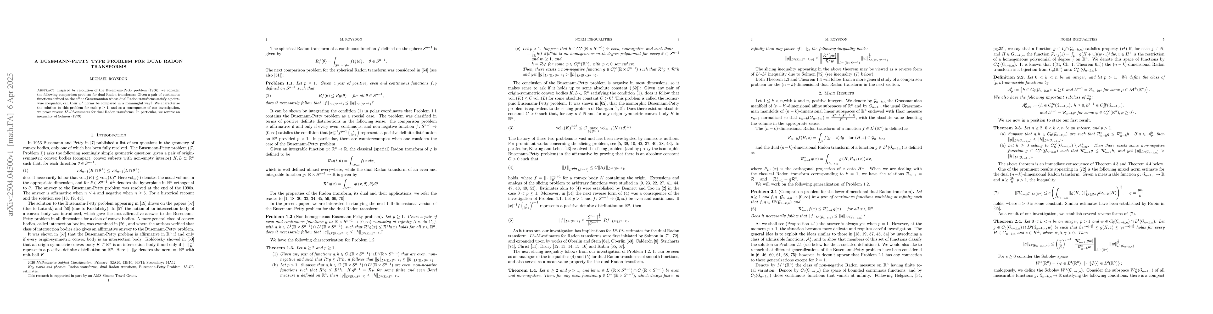 Thumbnail for A Busemann-Petty Type Problem for Dual Radon Transforms