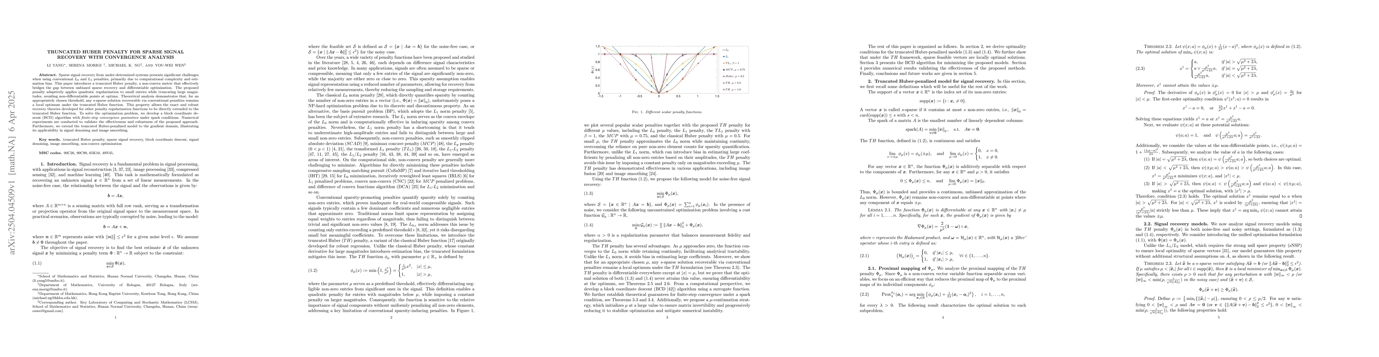Thumbnail for Truncated Huber Penalty for Sparse Signal Recovery with Convergence
  Analysis