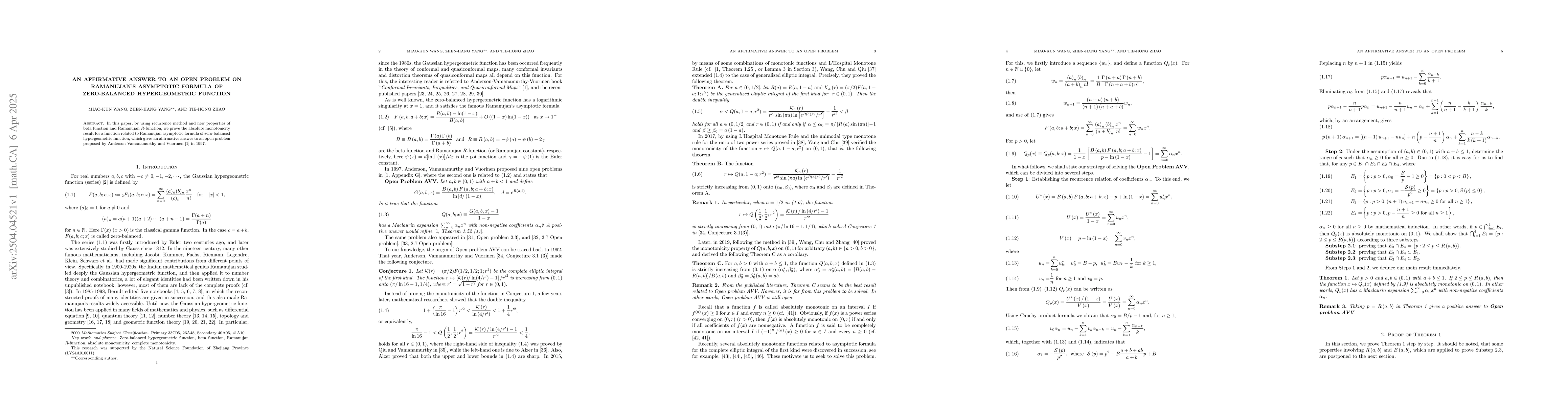 Thumbnail for An affirmative answer to an open problem on Ramanujan's asymptotic
  formula of zero-balanced hypergeometric function
