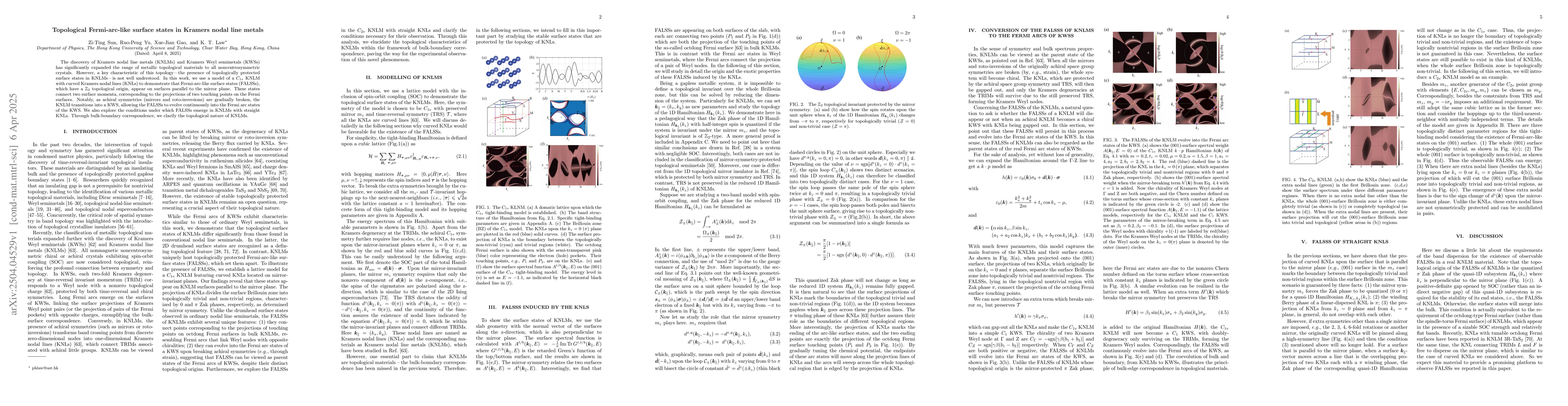 Thumbnail for Topological Fermi-arc-like surface states in Kramers nodal line metals