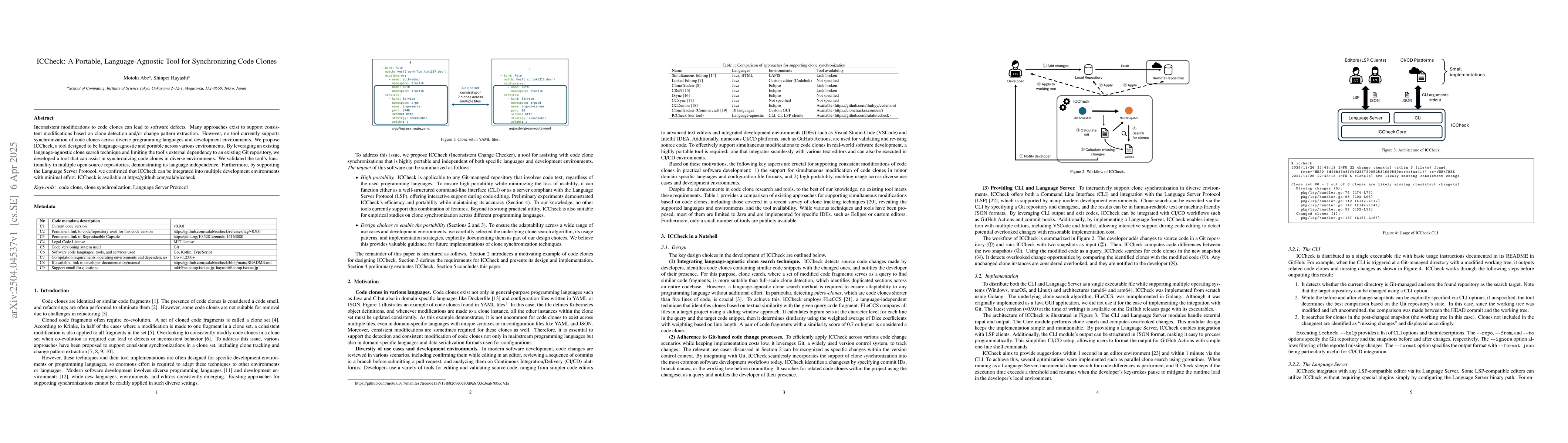 Thumbnail for ICCheck: A Portable, Language-Agnostic Tool for Synchronizing Code
  Clones