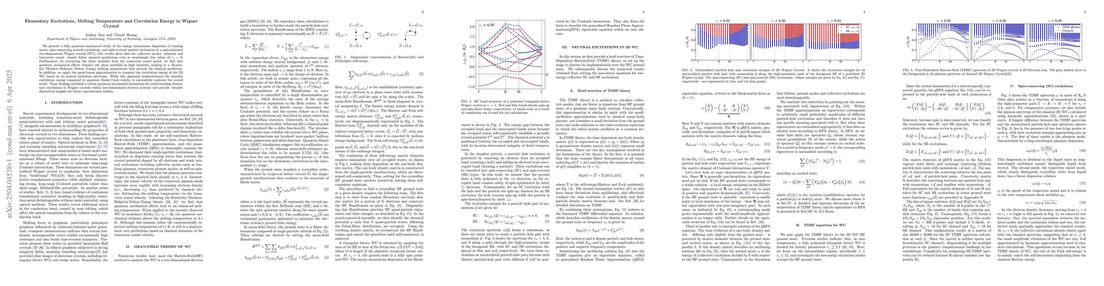 Thumbnail for Elementary Excitations, Melting Temperature and Correlation Energy in
  Wigner Crystal