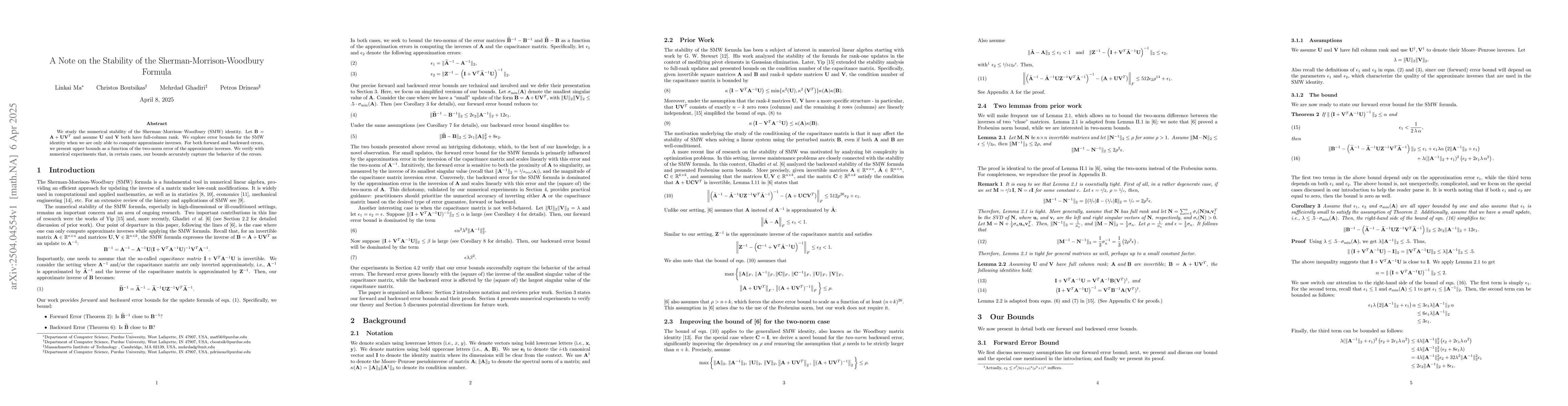 Thumbnail for A Note on the Stability of the Sherman-Morrison-Woodbury Formula