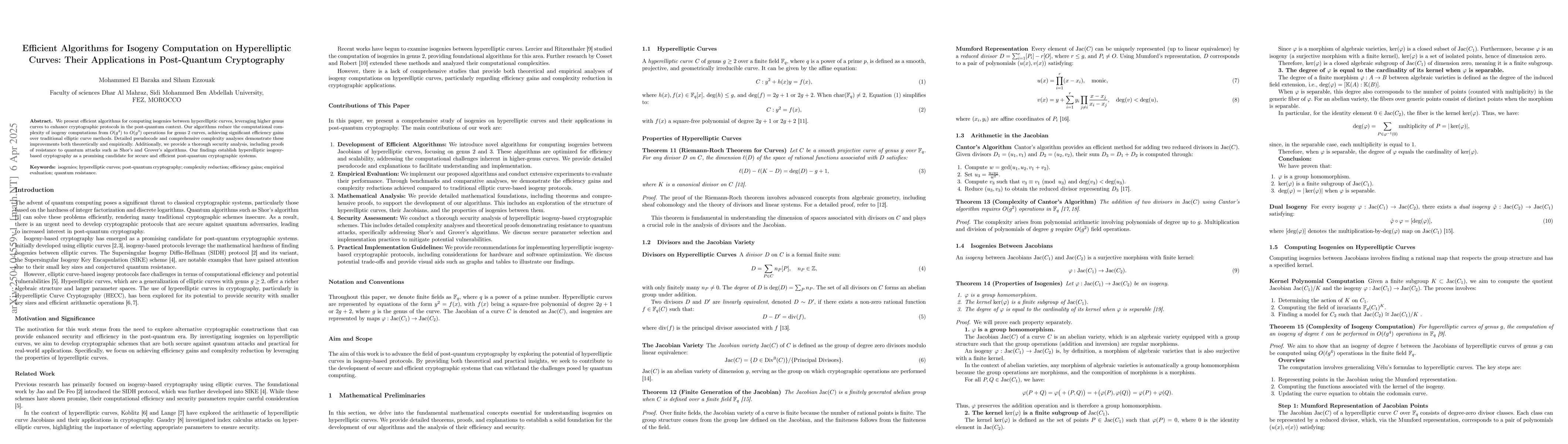 Thumbnail for Efficient Algorithms for Isogeny Computation on Hyperelliptic Curves:
  Their Applications in Post-Quantum Cryptography