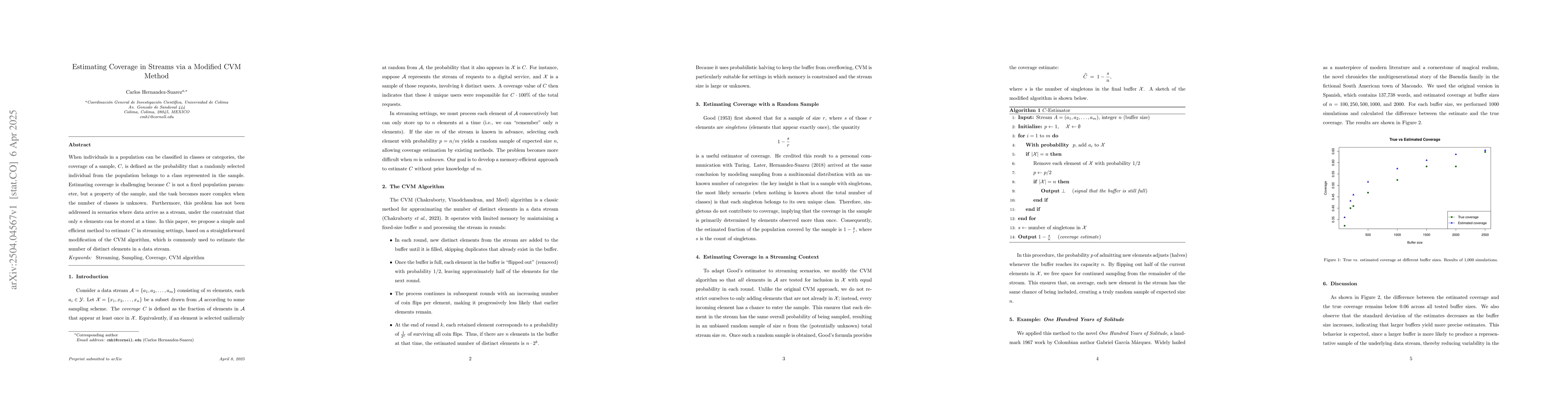 Thumbnail for Estimating Coverage in Streams via a Modified CVM Method