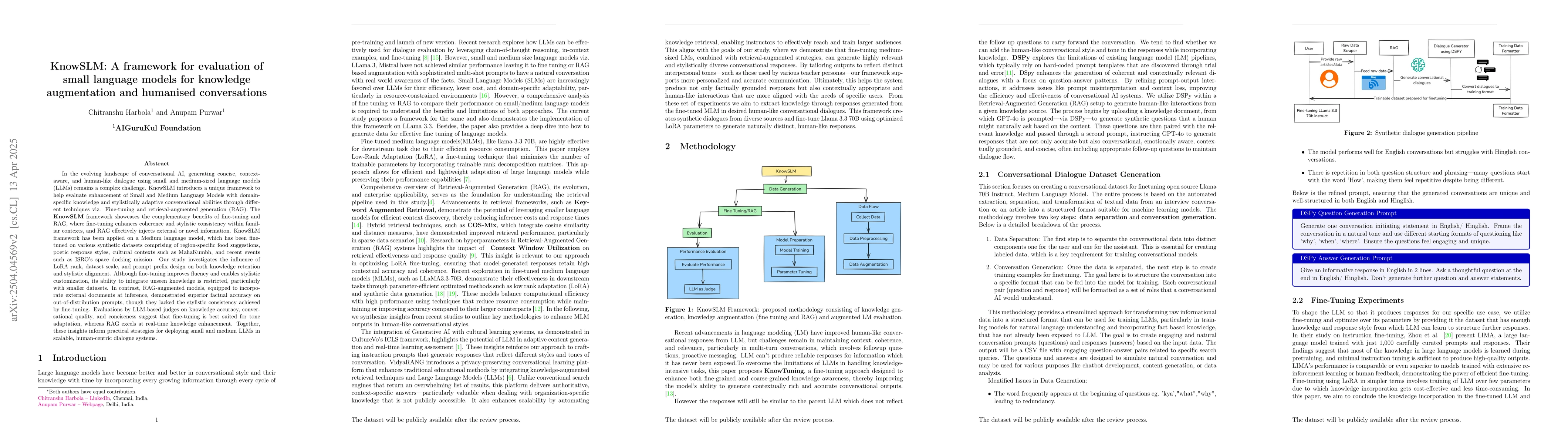 Thumbnail for KnowsLM: A framework for evaluation of small language models for
  knowledge augmentation and humanised conversations