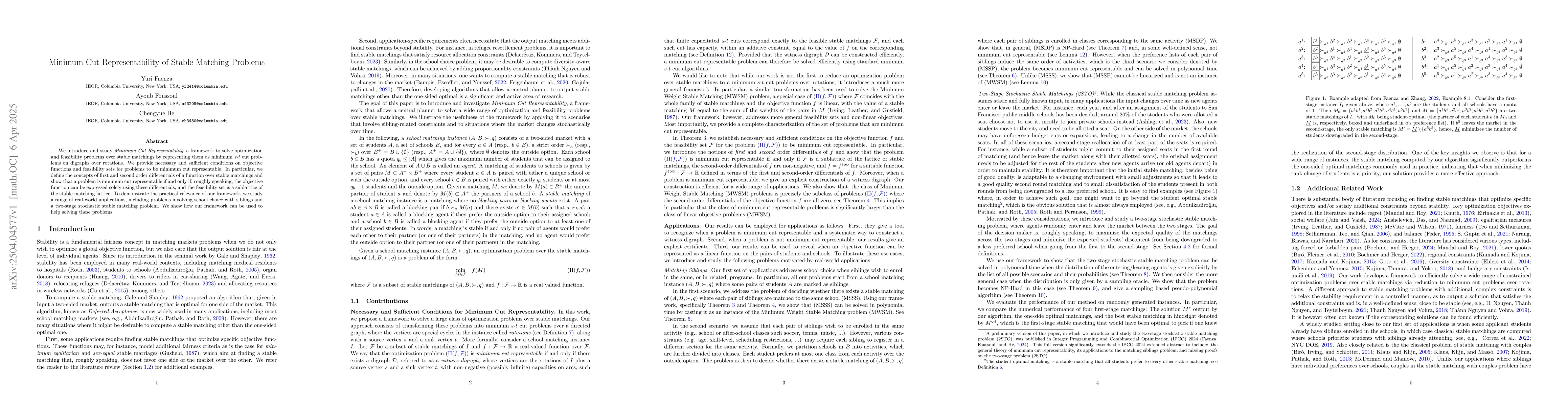 Thumbnail for Minimum Cut Representability of Stable Matching Problems