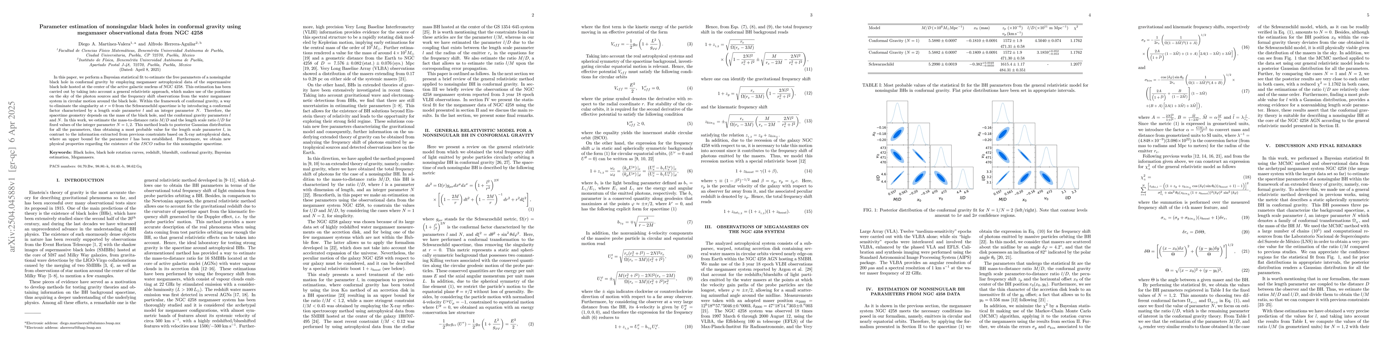 Thumbnail for Parameter estimation of nonsingular black holes in conformal gravity
  using megamaser observational data from NGC 4258
