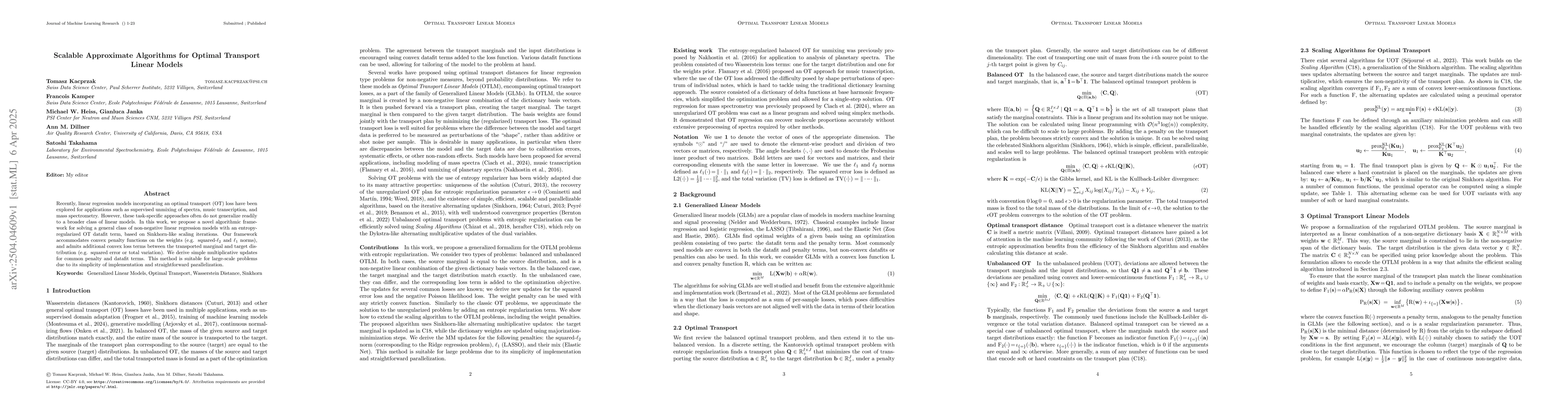 Thumbnail for Scalable Approximate Algorithms for Optimal Transport Linear Models
