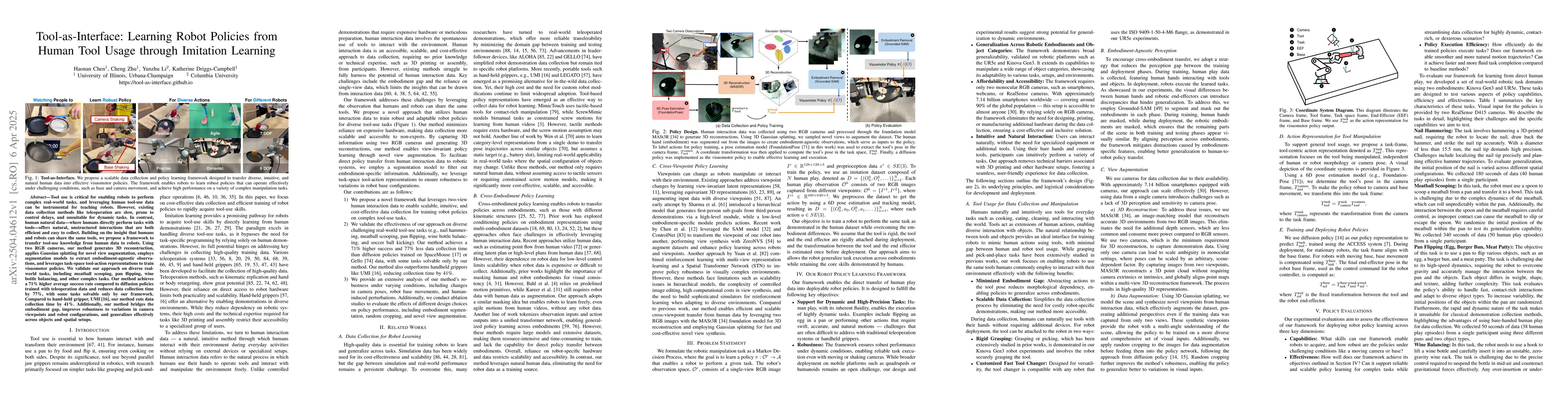 Thumbnail for Tool-as-Interface: Learning Robot Policies from Human Tool Usage through
  Imitation Learning