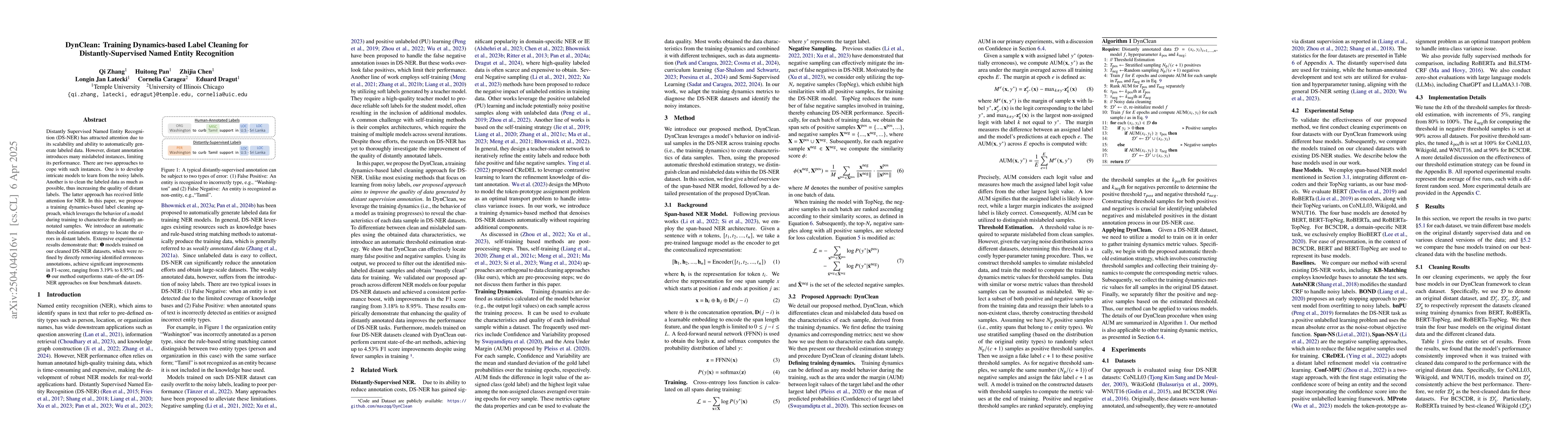 Thumbnail for DynClean: Training Dynamics-based Label Cleaning for
  Distantly-Supervised Named Entity Recognition