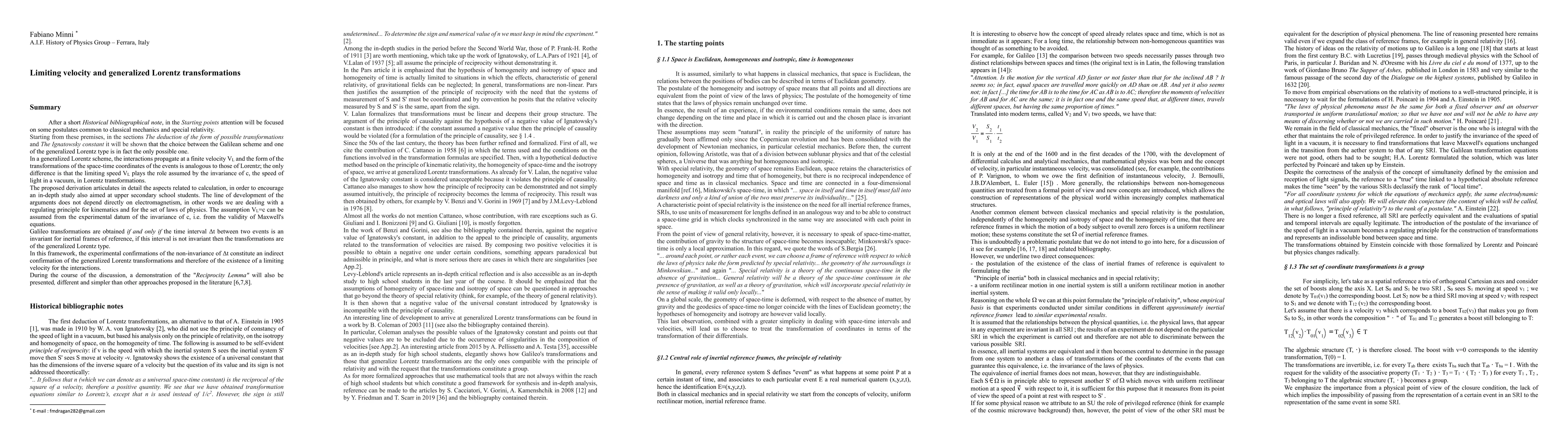 Thumbnail for Limiting velocity and generalized Lorentz trasformations