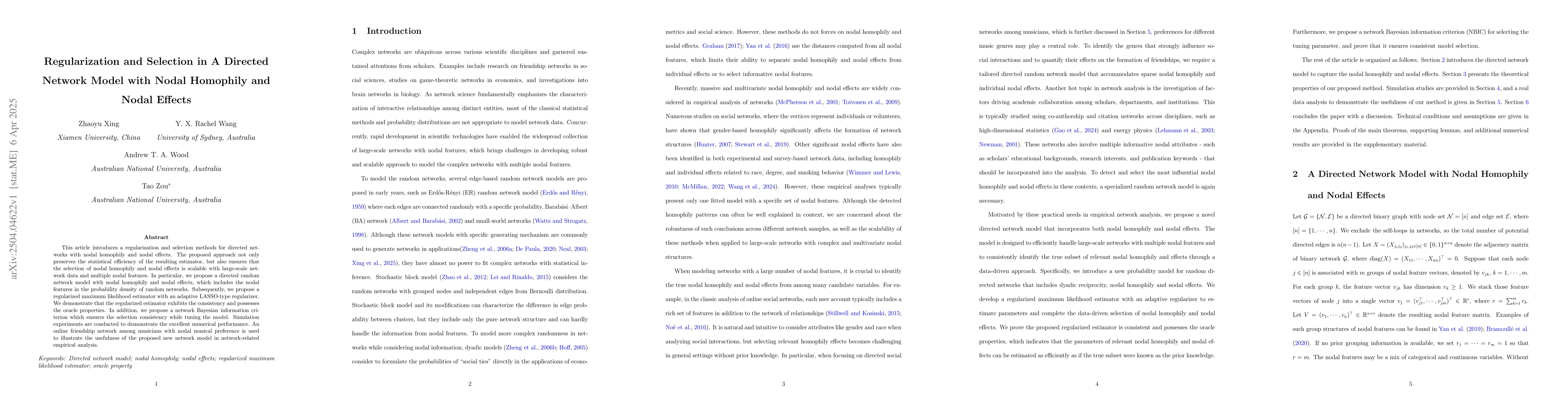 Thumbnail for Regularization and Selection in A Directed Network Model with Nodal
  Homophily and Nodal Effects
