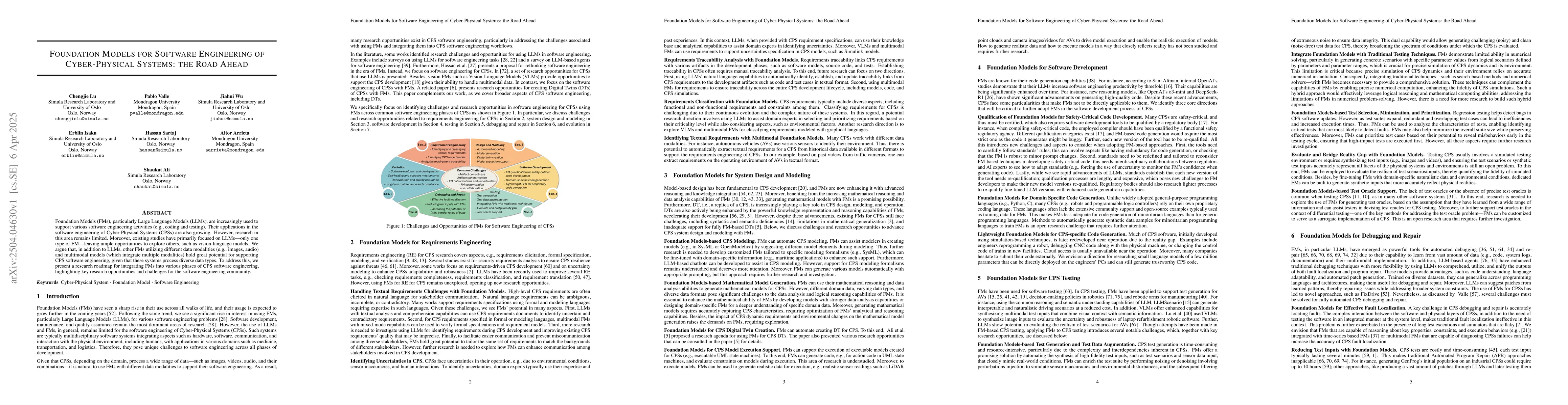 Thumbnail for Foundation Models for Software Engineering of Cyber-Physical Systems:
  the Road Ahead