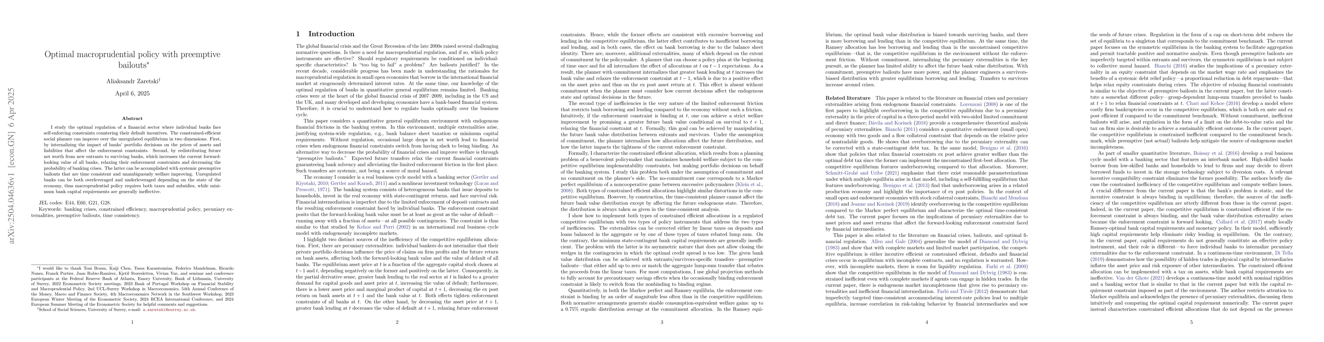 Thumbnail for Optimal macroprudential policy with preemptive bailouts