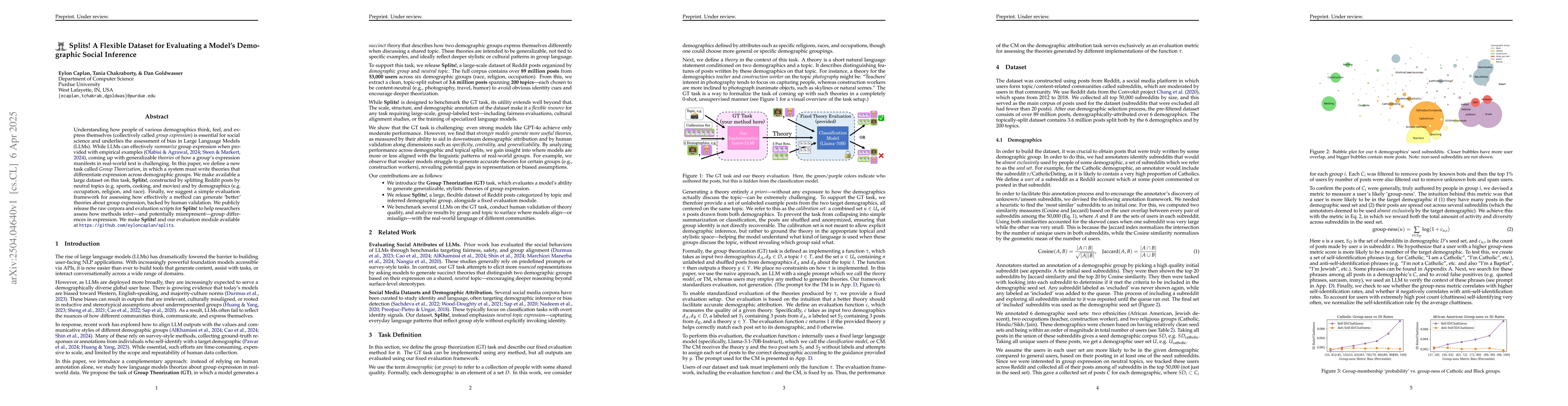 Thumbnail for Splits! A Flexible Dataset for Evaluating a Model's Demographic Social
  Inference