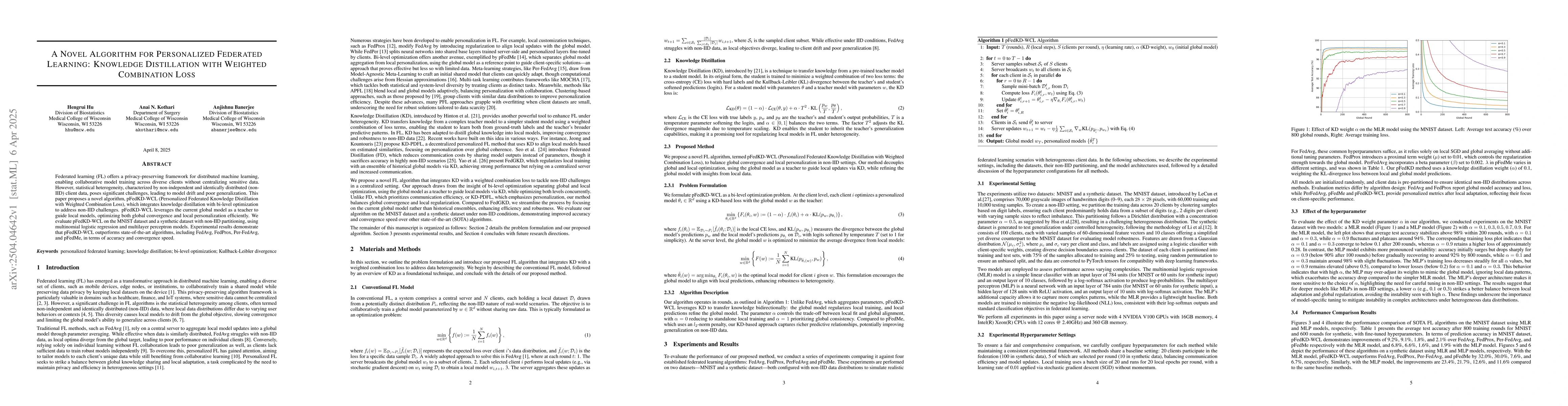 Thumbnail for A Novel Algorithm for Personalized Federated Learning: Knowledge
  Distillation with Weighted Combination Loss