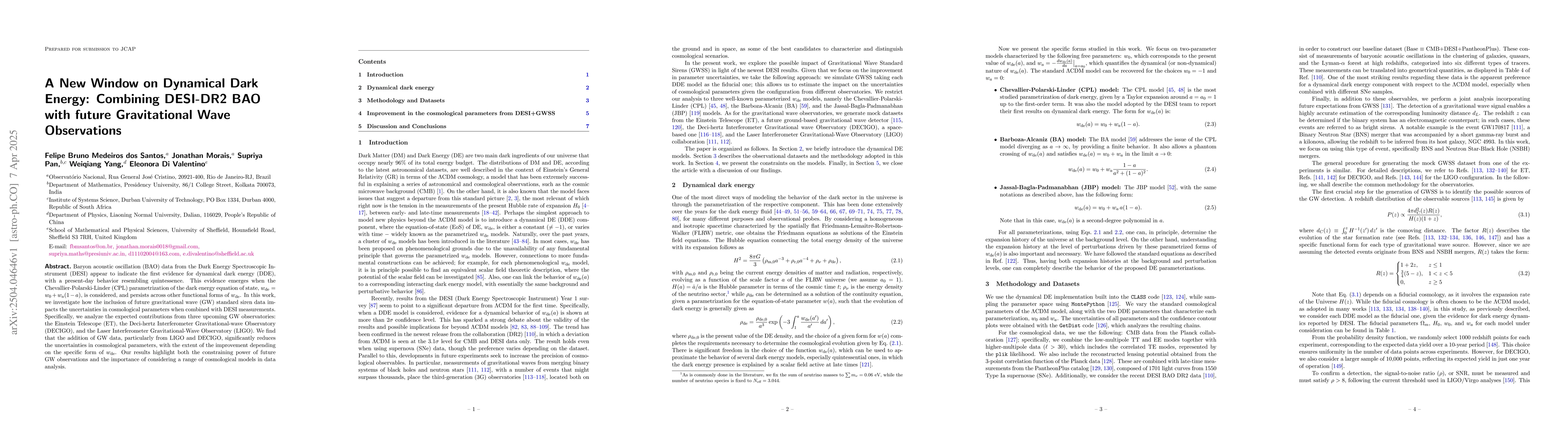 Thumbnail for A New Window on Dynamical Dark Energy: Combining DESI-DR2 BAO with
  future Gravitational Wave Observations