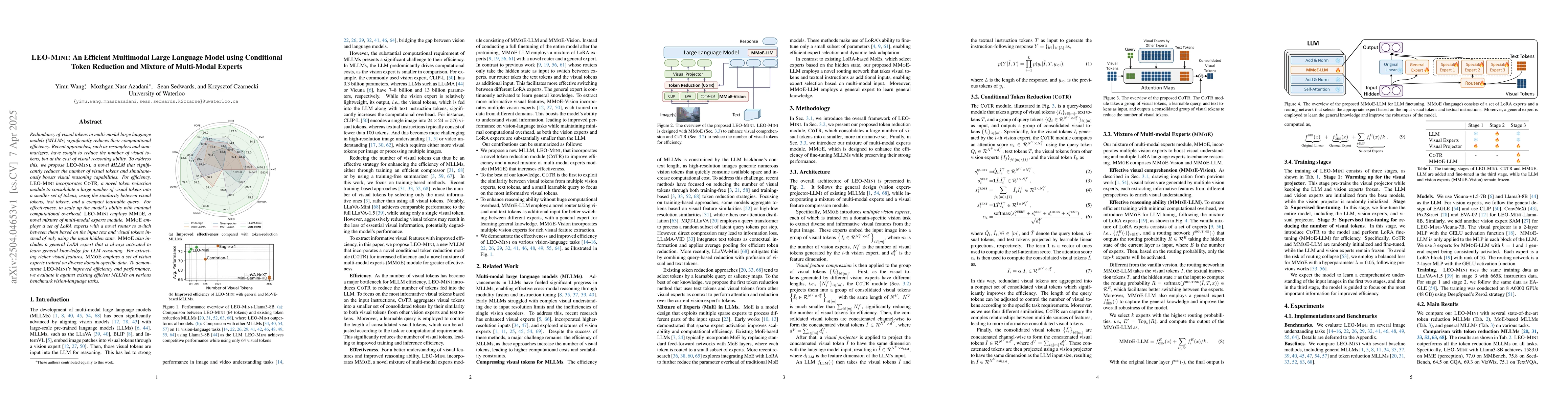 Thumbnail for LEO-MINI: An Efficient Multimodal Large Language Model using Conditional
  Token Reduction and Mixture of Multi-Modal Experts
