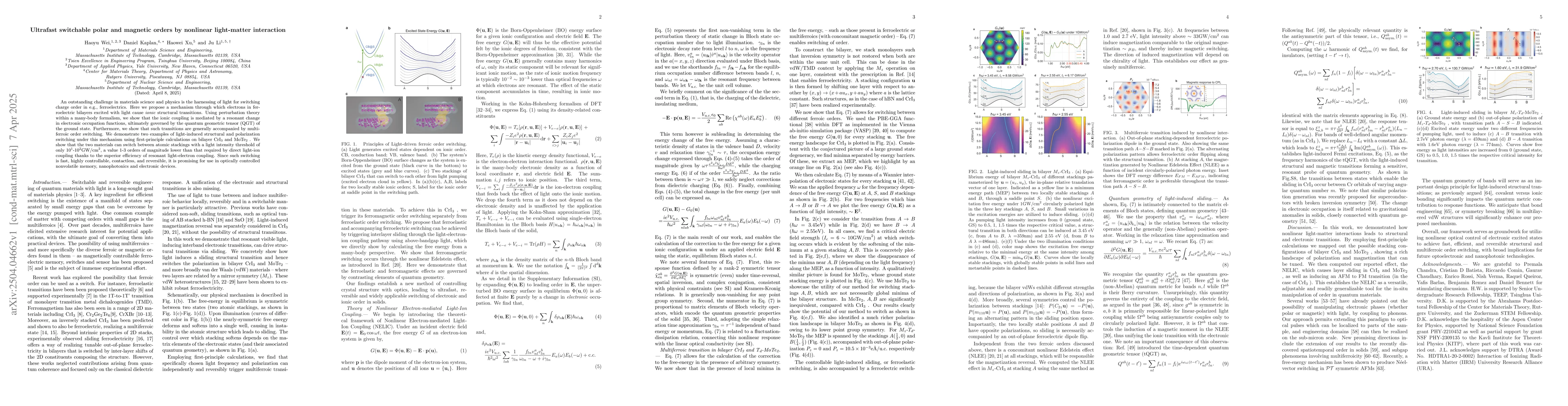 Thumbnail for Ultrafast switchable polar and magnetic orders by nonlinear light-matter
  interaction
