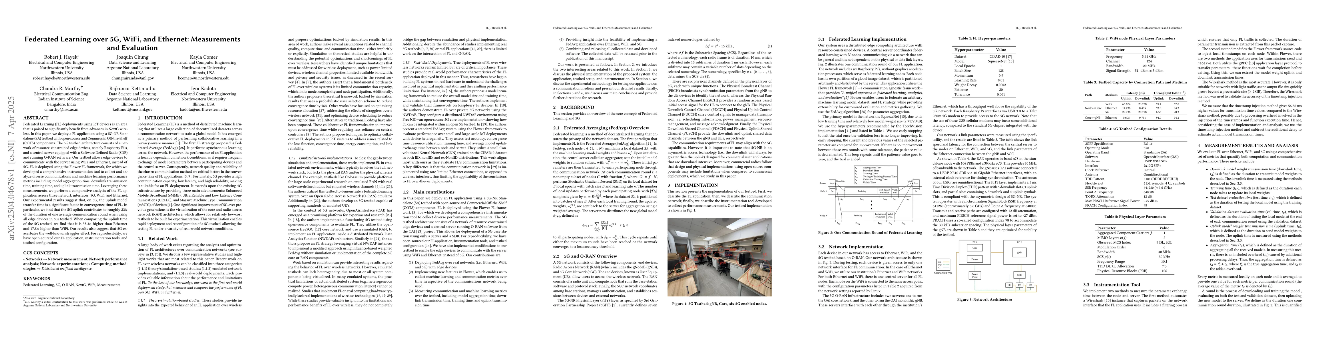 Thumbnail for Federated Learning over 5G, WiFi, and Ethernet: Measurements and
  Evaluation
