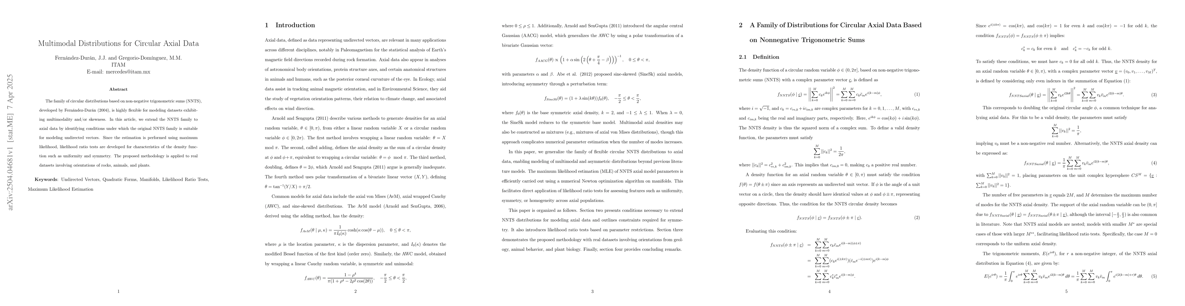 Thumbnail for Multimodal Distributions for Circular Axial Data