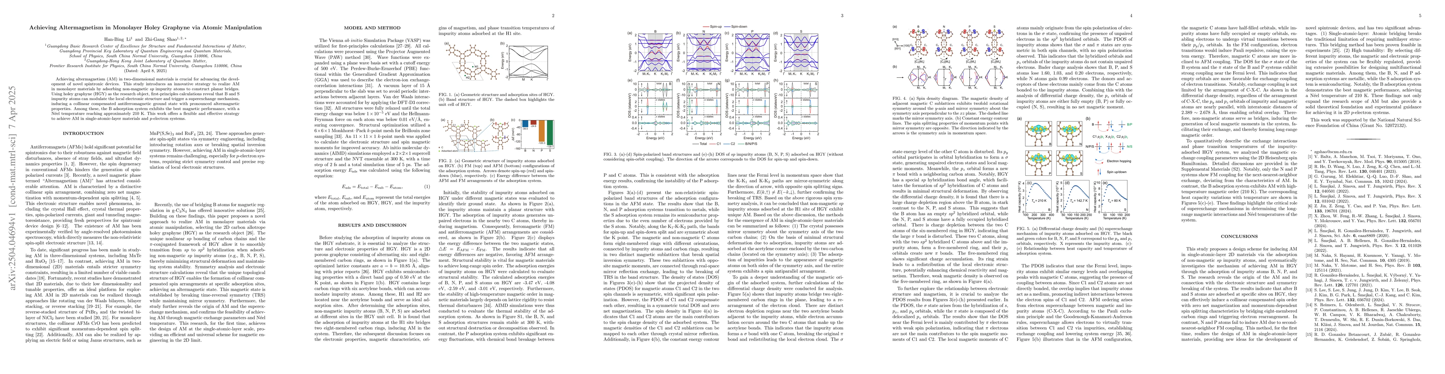 Thumbnail for Achieving Altermagnetism in Monolayer Holey Graphyne via Atomic
  Manipulation