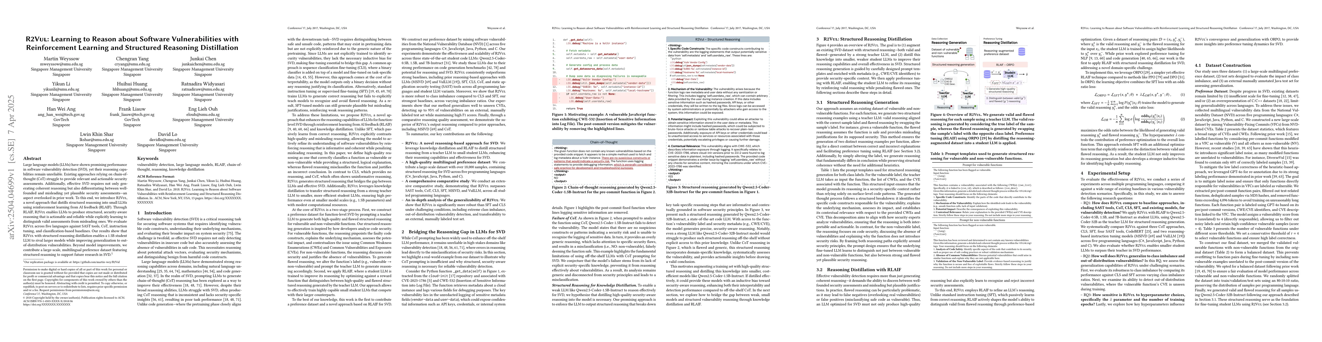 Thumbnail for R2Vul: Learning to Reason about Software Vulnerabilities with
  Reinforcement Learning and Structured Reasoning Distillation