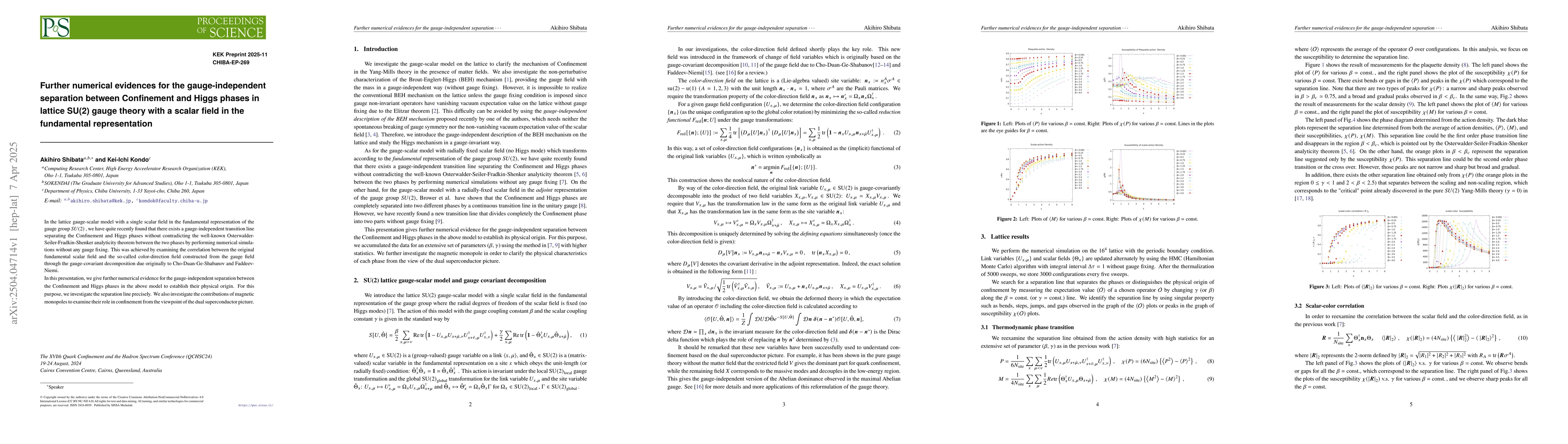 Thumbnail for Further numerical evidences for the gauge-independent separation between
  Confinement and Higgs phases in lattice SU(2) gauge theory with a scalar
  field in the fundamental representation