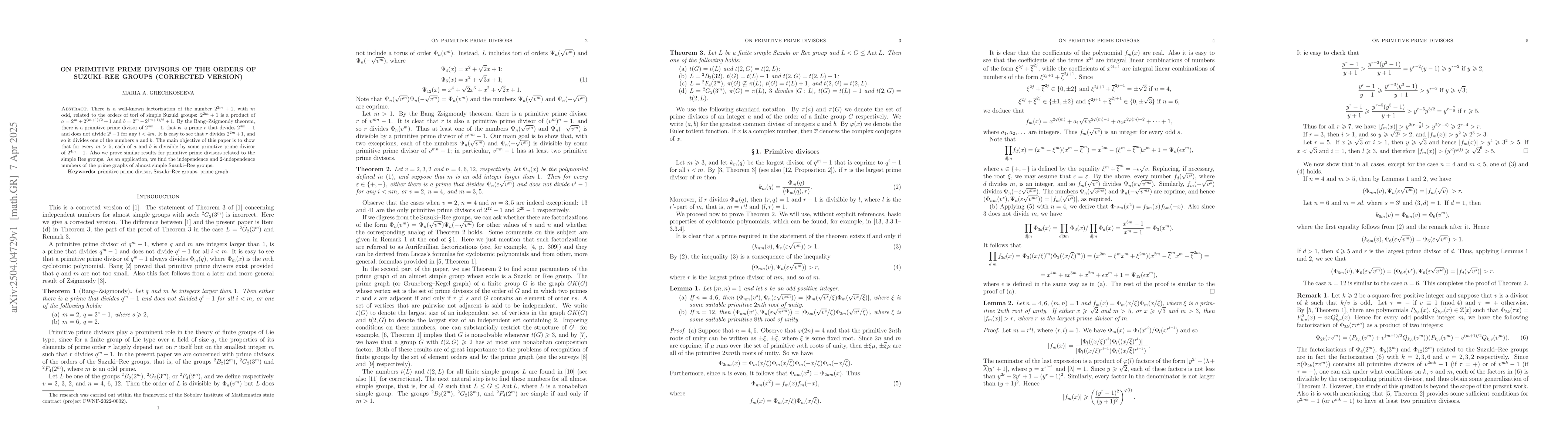 Thumbnail for On primitive prime divisors of the orders of Suzuki-Ree groups
  (corrected version)