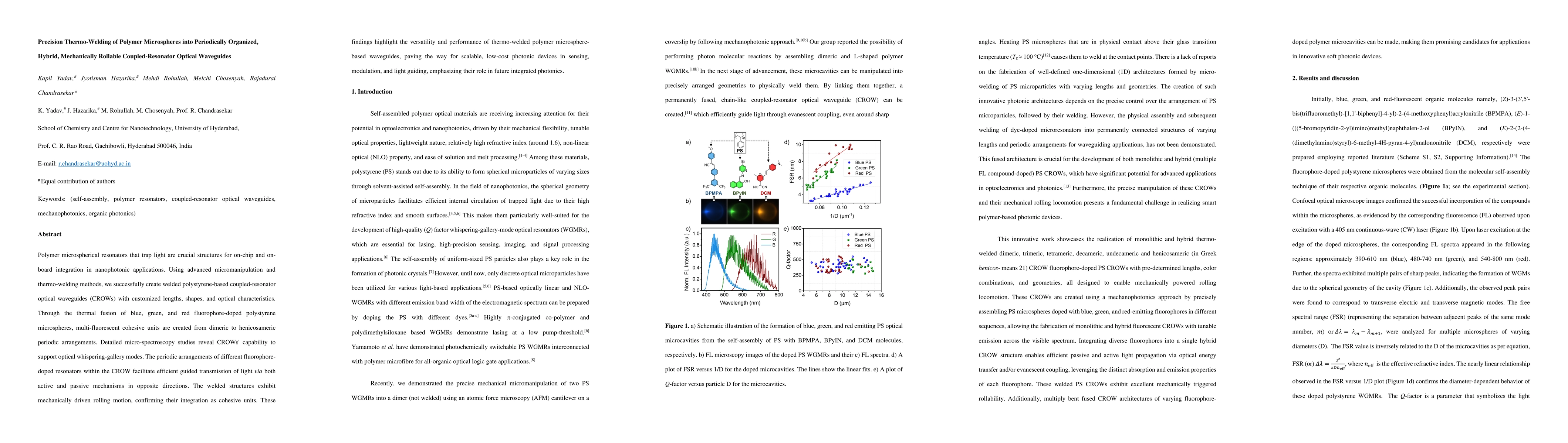 Thumbnail for Precision Thermo-Welding of Polymer Microspheres into Periodically
  Organized, Hybrid, Mechanically Rollable Coupled-Resonator Optical Waveguides