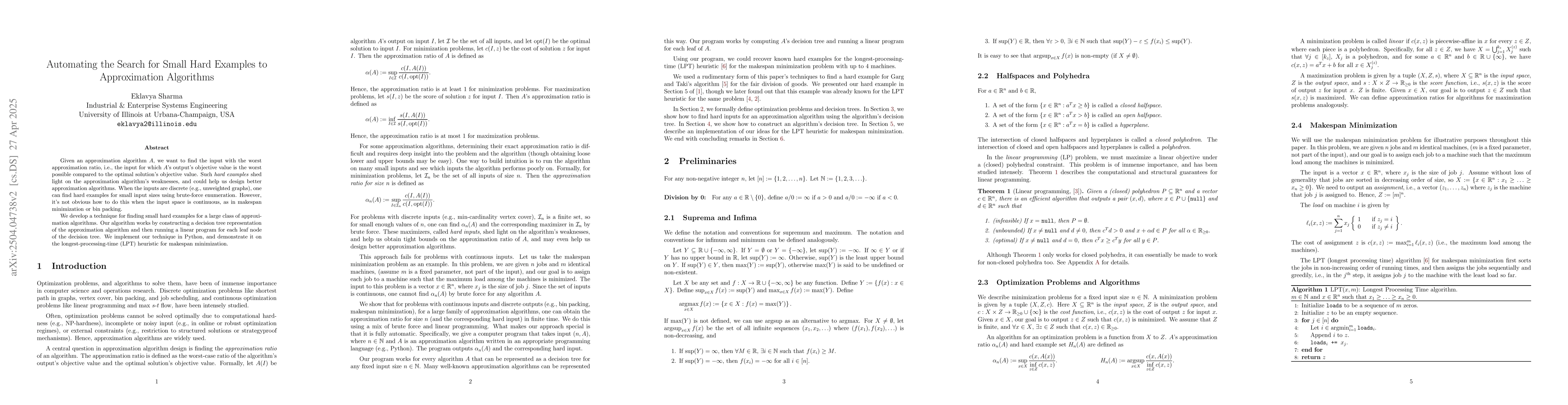 Thumbnail for Automating the Search for Small Hard Examples to Approximation
  Algorithms