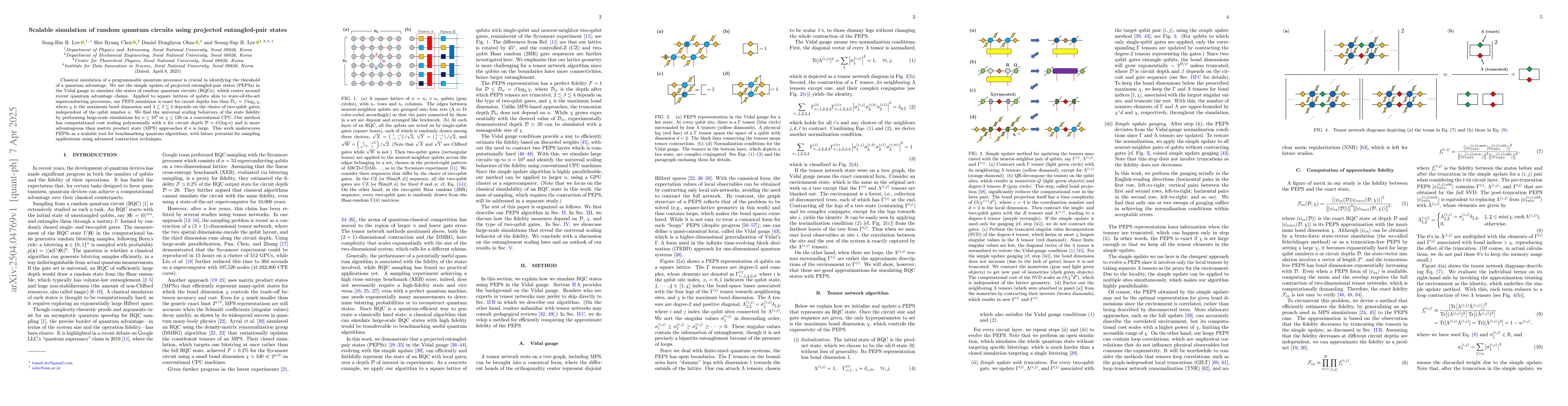Thumbnail for Scalable simulation of random quantum circuits using projected
  entangled-pair states