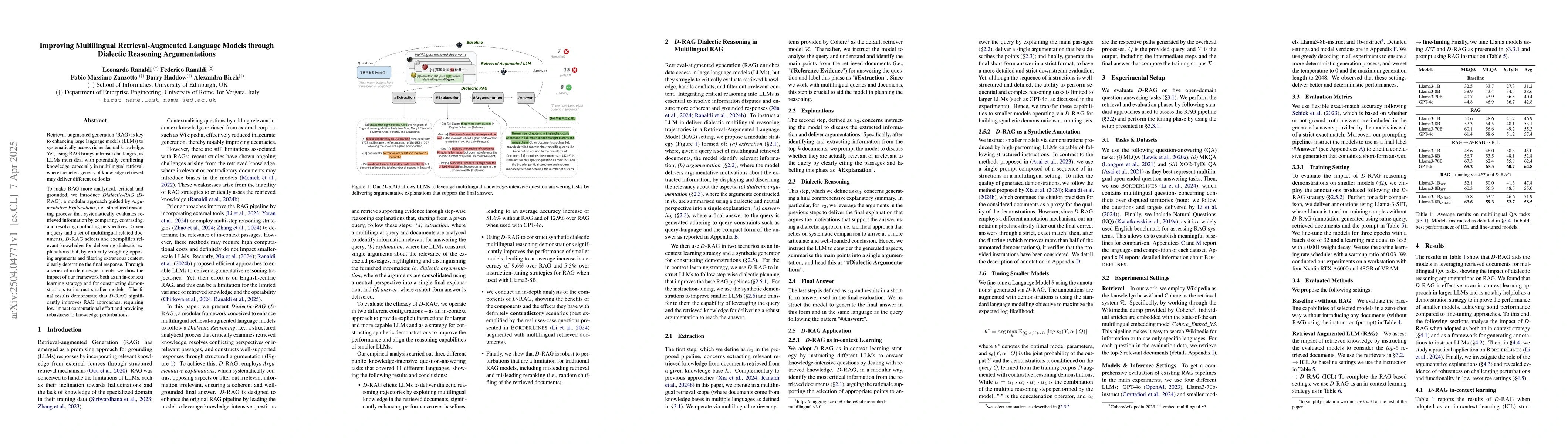 Thumbnail for Improving Multilingual Retrieval-Augmented Language Models through
  Dialectic Reasoning Argumentations