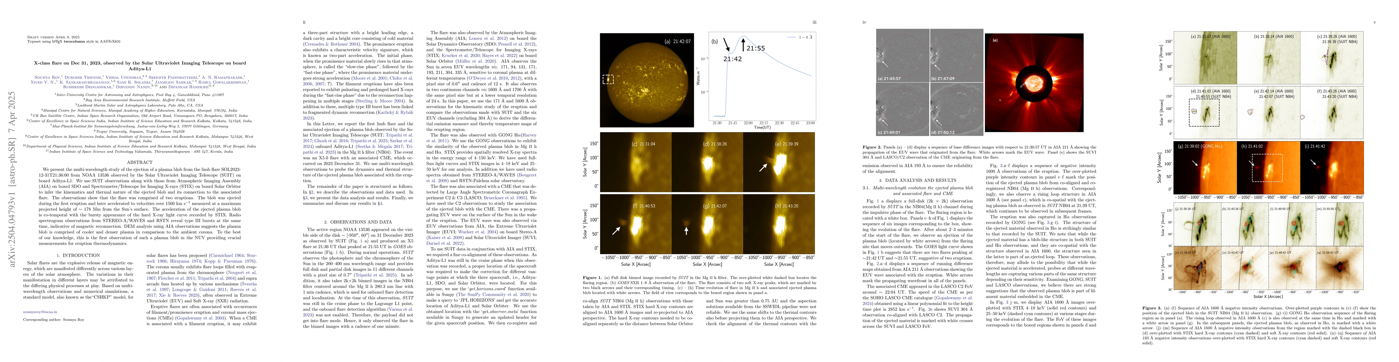 Thumbnail for X-class flare on Dec 31, 2023, observed by the Solar Ultraviolet Imaging
  Telescope on board Aditya-L1