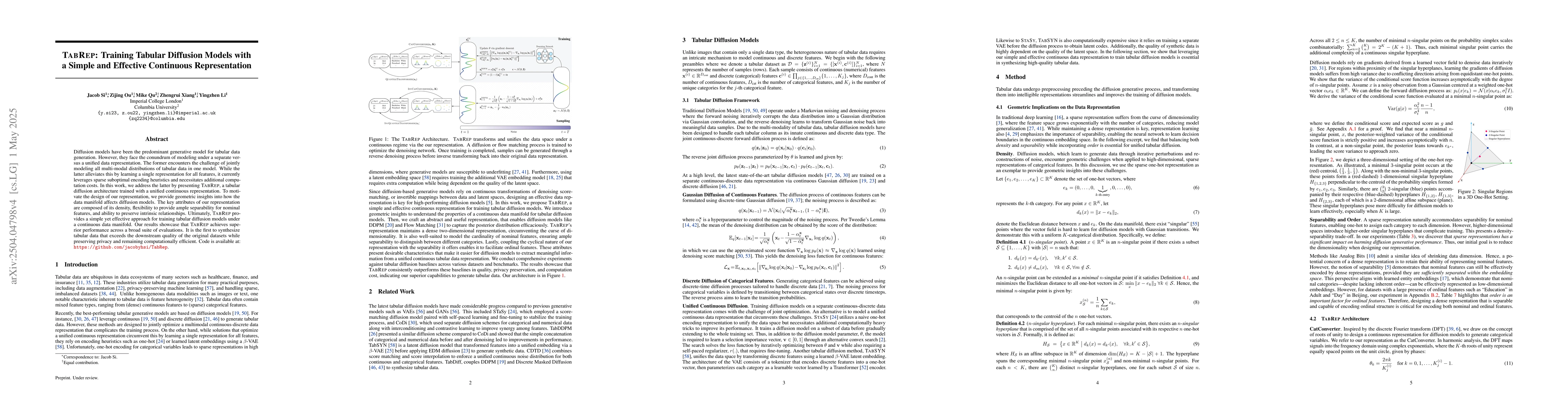 Thumbnail for TabRep: Training Tabular Diffusion Models with a Simple and Effective
  Continuous Representation