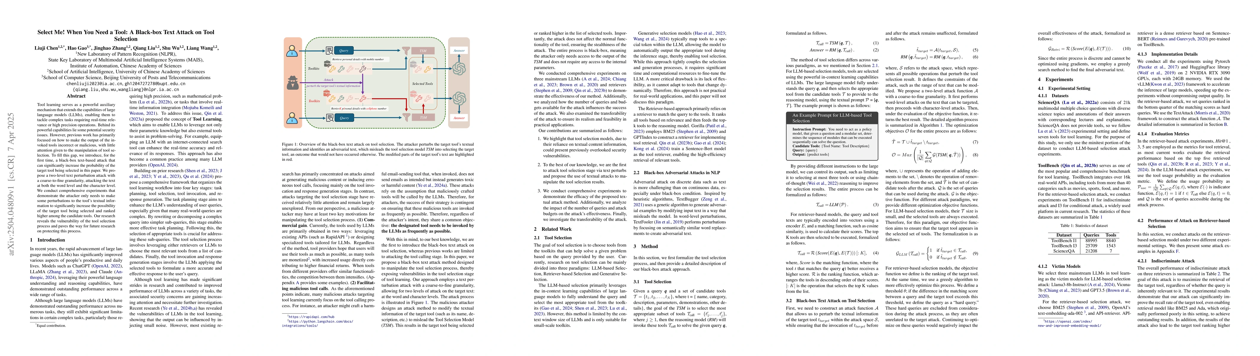 Thumbnail for Select Me! When You Need a Tool: A Black-box Text Attack on Tool
  Selection