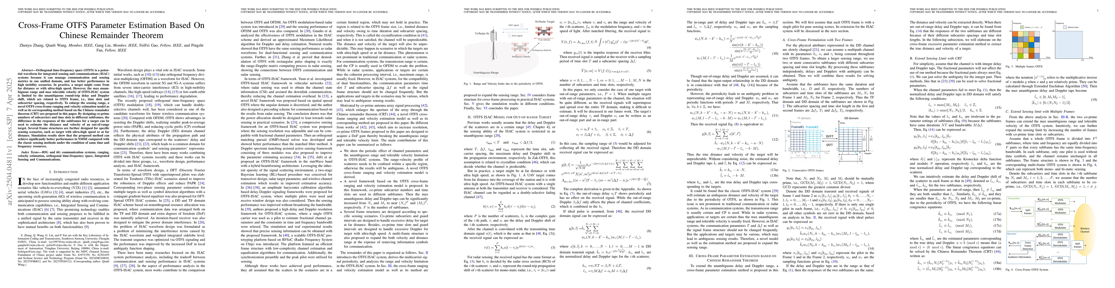 Thumbnail for Cross-Frame OTFS Parameter Estimation Based On Chinese Remainder Theorem