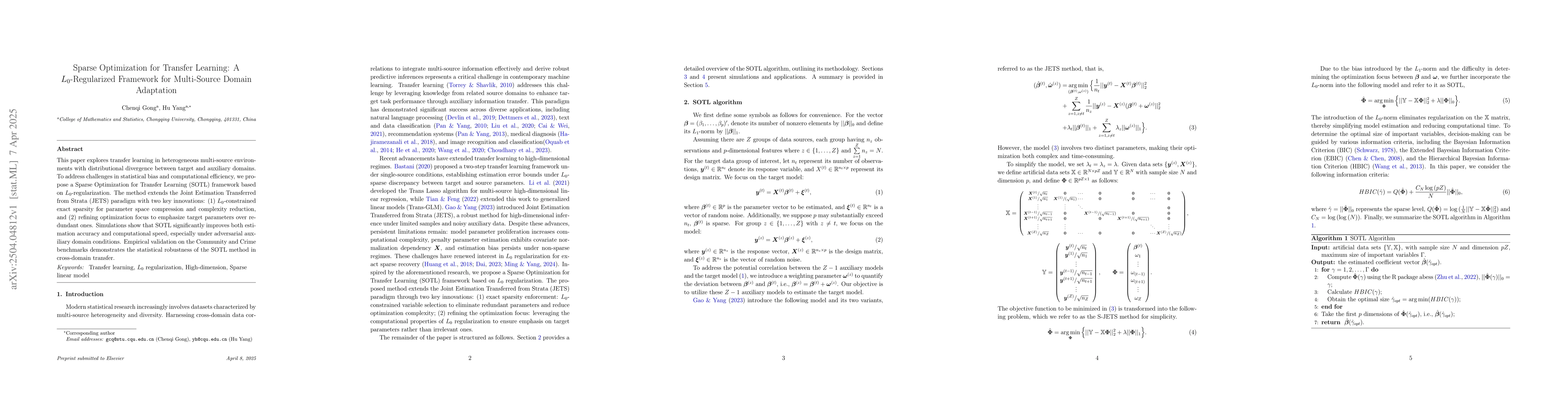 Thumbnail for Sparse Optimization for Transfer Learning: A L0-Regularized Framework
  for Multi-Source Domain Adaptation