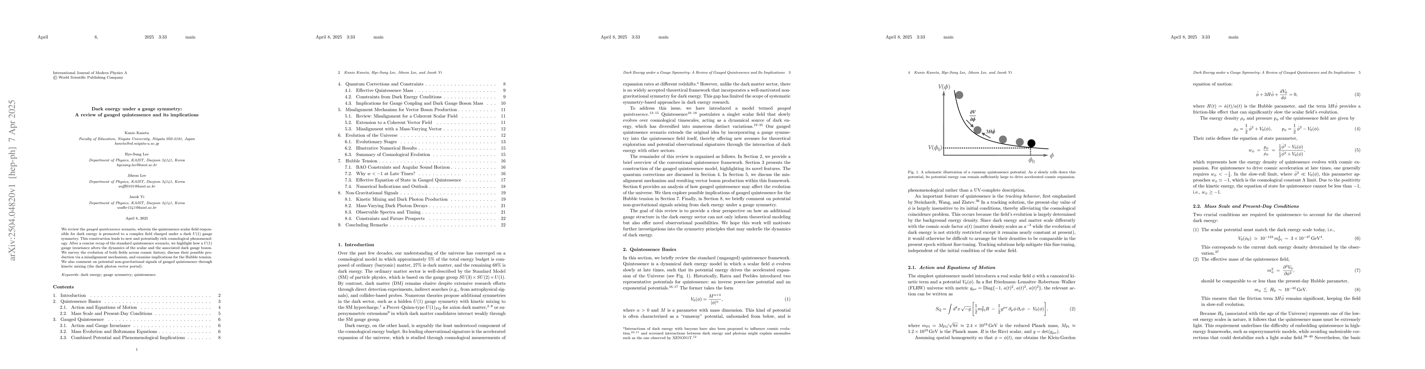 Thumbnail for Dark energy under a gauge symmetry: A review of gauged quintessence and
  its implications