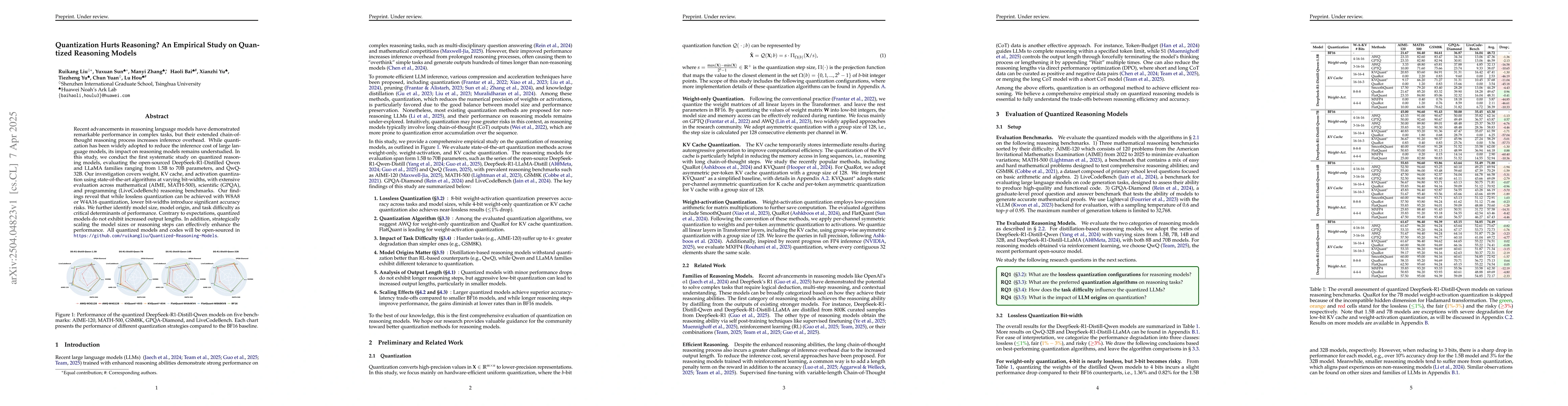 Thumbnail for Quantization Hurts Reasoning? An Empirical Study on Quantized Reasoning
  Models